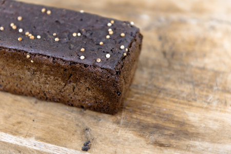 Close-up of a freshly baked loaf of rye bread. This is a wheat-free rye bread made in a sourdough...