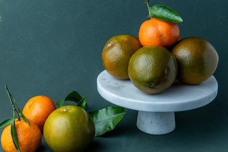 Chocolate navel orange, also called chocolate orange, is a type of Navel orange, a mutation that was first discovered in 2006 in Valencia, Spain.の写真素材