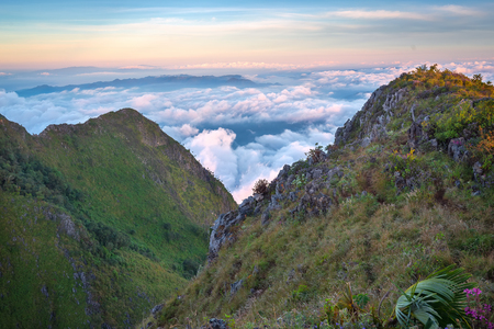 View Great mountains national park scenic Landscape seen from Doi Luang Chiang Dao, High mountain in Chiang Mai Province, Thailand.の写真素材