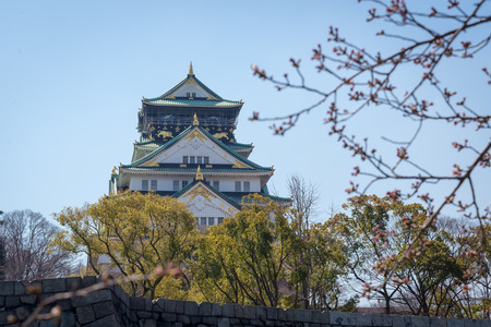 Osaka castle during the daytime with a blue sky, Japanのeditorial素材