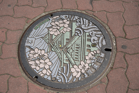 Manhole cover in Osaka, Japanのeditorial素材