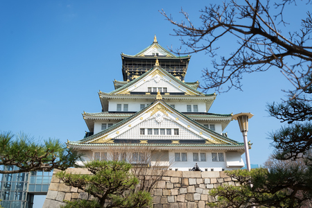 Osaka castle with a blue sky background, Japanのeditorial素材