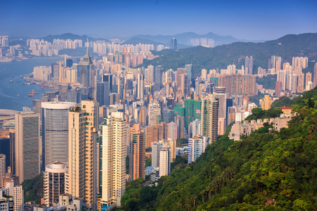 Hong Kong building Island, Victoria Harbour.のeditorial素材