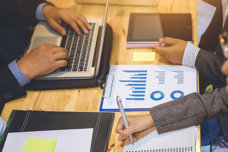 Marketing Analysis Accounting Team Business Meeting to discussing workplace strategy and ideas.Teamwork Successful Meeting Workplace Conceptの写真素材