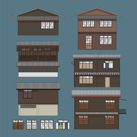 An Conceptual illustrator of a Wooden House in Low Rise Community of Thailand. Structure made by wood.  No.04のイラスト素材