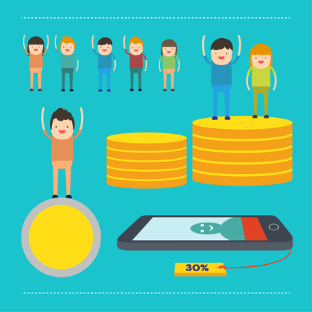 people man and woman earn money and coin ,feel so happyのイラスト素材