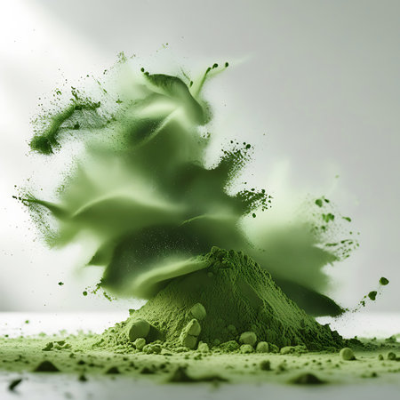 Shadows. showing green matcha powder pile with airborne explosion keywords: matcha, green tea, powder, pile, explosion, dynamic, motion, organic, natural, food, drink, ingredient, healthy, antioxidant, vibrant, bright, airborne, dust, particles, artistic, creative, studio, white background, close-up, macro, fine powder, healthy lifestyle, beverage, culinary, ingredient, raw, ingredient, powder, food, drink, ingredient, healthy, antioxidant, vibrant, bright, motion, dust, particles, airborne,...の素材