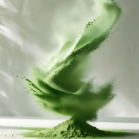 Captured showing green matcha powder swirling upwards from a pile keywords: matcha, green tea, powder, swirl, dynamic, motion, organic, natural, food, drink, ingredient, healthy, antioxidant, vibrant, bright, airborne, dust, particles, artistic, creative, studio, white background, close-up, macro, fine powder, healthy lifestyle, beverage, culinary, ingredient, raw, ingredient, powder, food, drink, ingredient, healthy, antioxidant, vibrant, bright, motion, dust, particles, airborne, abstract,...の素材