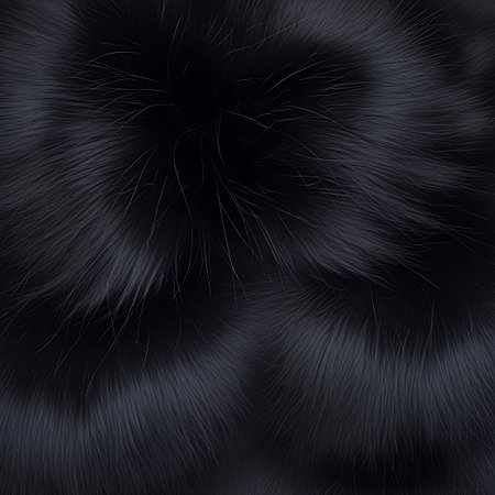 A detailed macro shot of dense black fur, with subtle gray highlights and a soft, luxurious texture.の素材