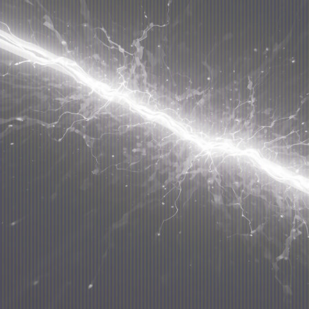 A brilliant white lightning bolt streaks across a dark background, emitting sparks and a powerful sense of energy.の素材