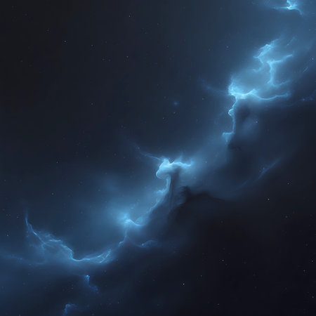 A vibrant blue nebula glows brightly amidst the darkness of space, dotted with numerous distant stars, a celestial masterpiece.の素材