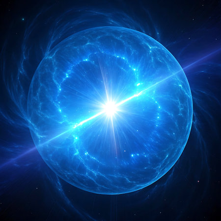 A vibrant, glowing blue orb of abstract energy or plasma with electric tendrils, suggesting powerful force.の素材