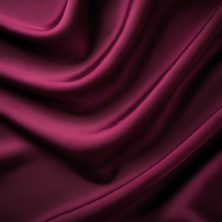 Rich magenta silk fabric with elegant draping, showcasing a smooth satin sheen and soft folds. Clear details and vibrant colors enhance visual appeal.の素材