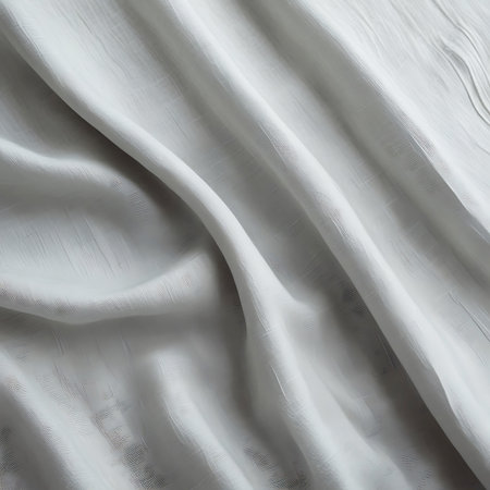 A close-up view of soft white fabric with gentle folds and subtle linear texture, creating a play of light and shadow.の素材