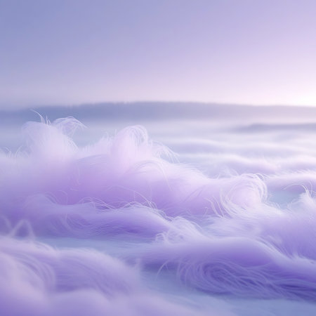 A close-up view of abstract lavender feather textures in soft pastel light, creating a gentle and airy feel.の素材
