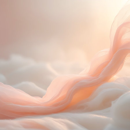 Delicate pink fabric is draped over soft white forms, creating a gentle and ethereal abstract scene.の素材