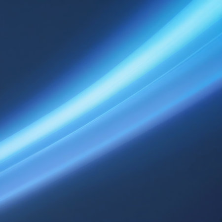 Several luminous blue light streaks flow and overlap, creating a dynamic and abstract visual on a dark blue background.の素材