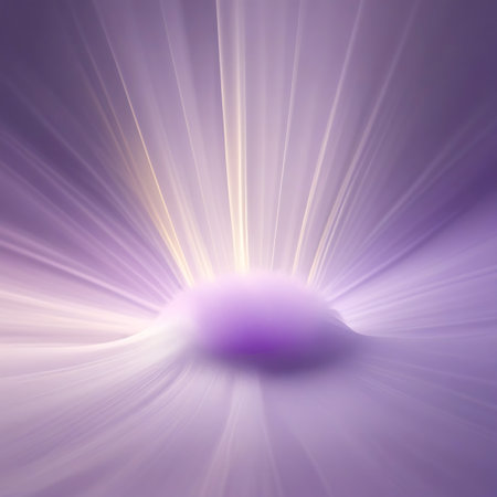 A soft purple sphere is at the center of outward radiating light streaks, creating a dynamic and ethereal abstract background.の素材