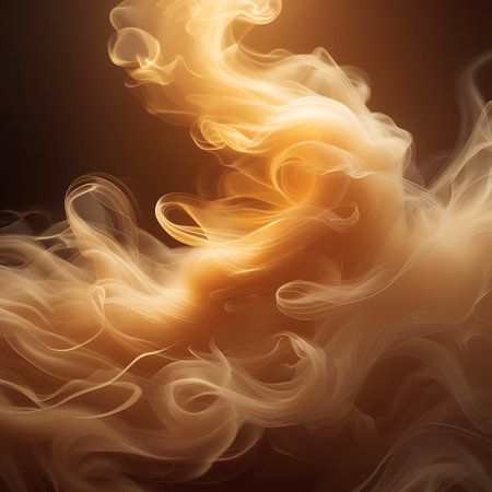 Golden smoke or gas swirls and curls with delicate, luminous edges against a darker background. Clear details and vibrant colors enhance visual appeal.の素材
