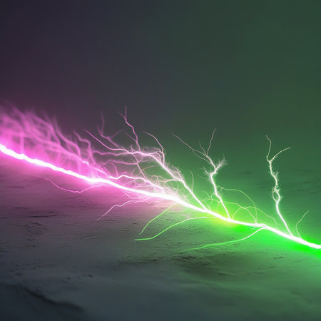 This image captures the breathtaking display of the Aurora Borealis, also known as the Northern Lights. The sky is illuminated with a mesmerizing blend of pink and green hues, creating a stunning natural spectacle. The lights dance across the night sky, reflecting beautifully on the calm water below. This phenomenon is a result of the interaction between solar wind and the Earth's magnetic field, producing a captivating light show that is both awe-inspiring and serene.の素材