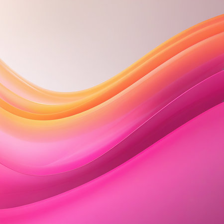 This image showcases a mesmerizing gradient of colors transitioning smoothly from bright orange at the top to a deep pink at the bottom. The wavy lines create a dynamic and fluid effect, evoking a sense of movement and energy. The gradient is set against a light background, enhancing the vividness of the colors.の素材