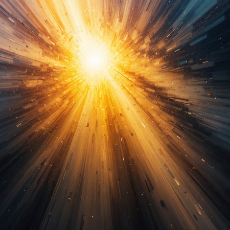 This image captures a breathtaking view of a radiant sunburst in the vast expanse of cosmic space. The sun's rays extend outward in a mesmerizing display of light and energy, creating a sense of awe and wonder. The surrounding darkness is punctuated by distant stars and celestial bodies, highlighting the beauty and mystery of the universe.の素材