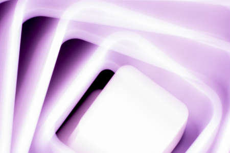 Blurry light from lamps in the form of squares. Black purple bright glowing background.
