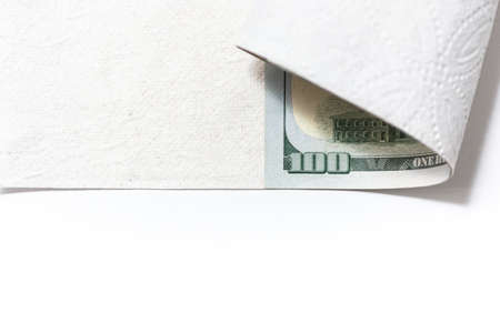 Money and inflation. American dollars in toilet paper on a white background.の写真素材