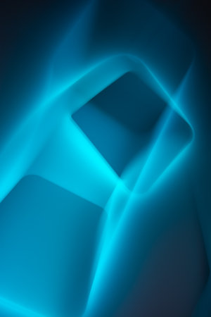 Abstract blue shapes, futuristic wavy illustration, waves, smoke and light on dark background. Copy...