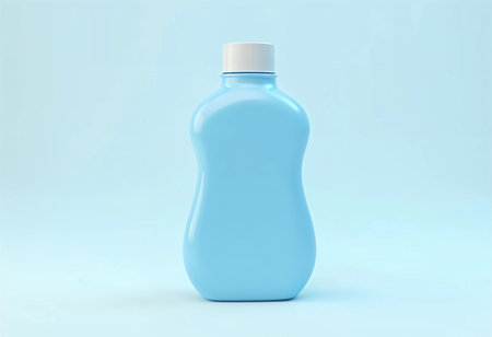 A vibrant blue bottle with a white cap sits prominently against a smooth pastel backdrop. Its sleek design draws attention, embodying simplicity and freshness in a modern context.の素材