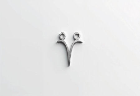 A shiny silver pendant resembling a zodiac symbol rests on a smooth white background, capturing the light with its sleek design, evoking a sense of mystique and elegance.の素材