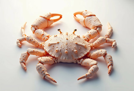 A beautifully detailed crustacean rests on a clean, white surface. Its delicate pink and cream colors complement the intricate textures of its shell, highlighting nature's artistry.の素材
