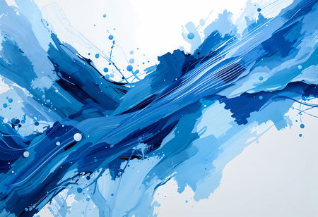 Bold strokes of blue dance across a canvas, blending seamlessly to create a sense of movement and depth. The interplay of shades evokes a tranquil yet energetic atmosphere, inspiring contemplation.の素材