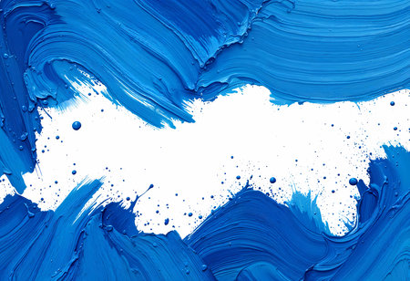 Bright blue paint swirls across a canvas, forming an energetic wave. The texture and splatters add depth, inviting viewers to explore the movement and emotion within the artwork.の素材