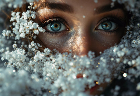 An enchanting close-up reveals a young womanの素材