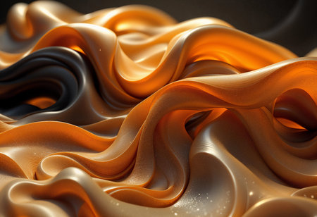 The captivating texture of flowing fabric exhibits rich shades of gold and black, creating a mesmerizing interplay of light and shadow, evoking a sense of luxury and elegance in every fold.の素材