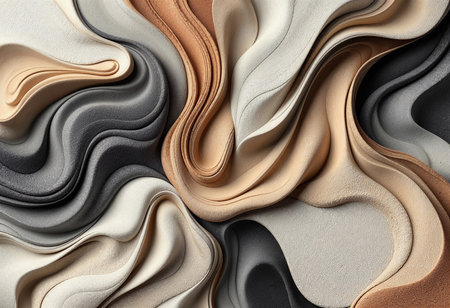 Soft curves and flowing shapes blend together in captivating shades of beige, cream, and gray, evoking a sense of harmony and depth. The interplay of textures invites exploration and wonder.の素材