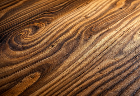 Rich swirls and grains of wood unveil the beauty of natural craftsmanship. The warm tones reflect light, showcasing the intricate details of the surface that tell a story of growth.の素材