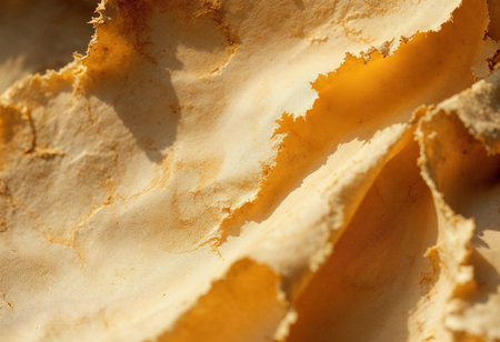 Intricate folds of dried leaves display a range of hues and textures. The delicate layers catch the light, revealing a stunning blend of natural colors and patterns in a serene setting.の素材