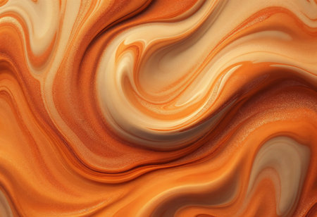 Captivating warm swirls of orange and cream blend harmoniously, creating an abstract pattern that evokes feelings of warmth and comfort. The fluidity suggests an artistic touch.の素材