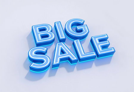 Bright and bold lettering in lively blue shines against a clean background, signaling an enticing sale event. Perfect for attracting attention and boosting interest in discounts offered.の素材