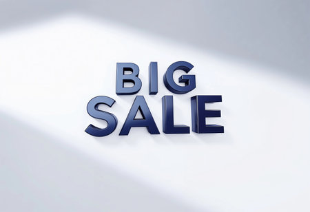 Bright letters boldly announce a big sale against a soft backdrop, inviting shoppers to explore incredible deals. Light spills in, creating an atmosphere of anticipation.の素材