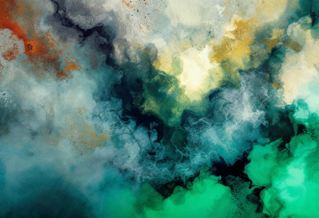 Swirling colors blend and collide in a mesmerizing display, evoking the essence of stormy skies and tranquil waters. This captivating artwork invites viewers to explore its depths and emotions.の素材