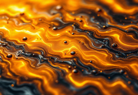 Rippling waves of rich golden hues dance across a dark surface, creating an alluring and dynamic display. The contrast of colors evokes a sense of warmth and depth, mesmerizing viewers.の素材