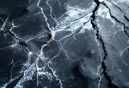 A stunning display of intricate white veins running through a deep black stone surface, revealing nature's artistry.の素材