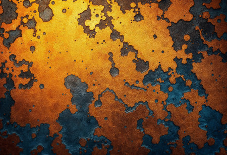 Swirls of orange and blue intermingle on a textured surface, evoking a sense of depth and movement. This artistic display captures a stunning contrast, inviting exploration of its patterns and hues.の素材