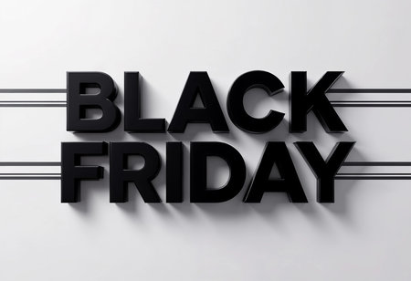 Bold black letters display the words Black Friday against a sleek backdrop, signaling the start of festive shopping and enticing customers to explore exclusive offers and discounts.の素材