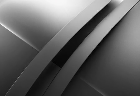 Smooth, flowing curves intertwine in a striking black and white arrangement, highlighting texture and depth. This artistic design evokes a sense of movement and modernity in a minimalistic style.の素材