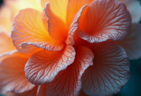 Delicate petals unfurl in shades of peach and cream, catching the gentle morning sunlight. Dewdrops cling to the textured surface, showcasing nature's artistry with elegance.の素材