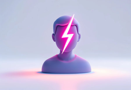 A striking digital artwork features a stylized figure with a bold lightning bolt cutting through the face.の素材